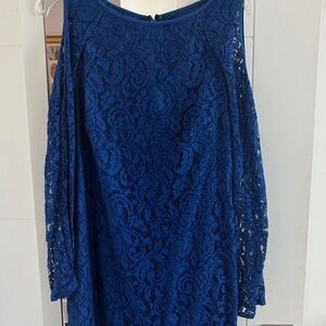 Saks Fifth Avenue Black Label Royal Blue Lace Cold-Shoulder Long Sleeve Dress